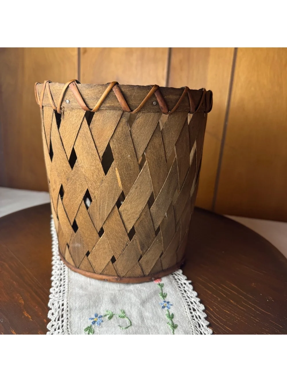 Vintage Woven Wood Basket Made in Philippines 7x7 Rustic Farmhouse Decor
